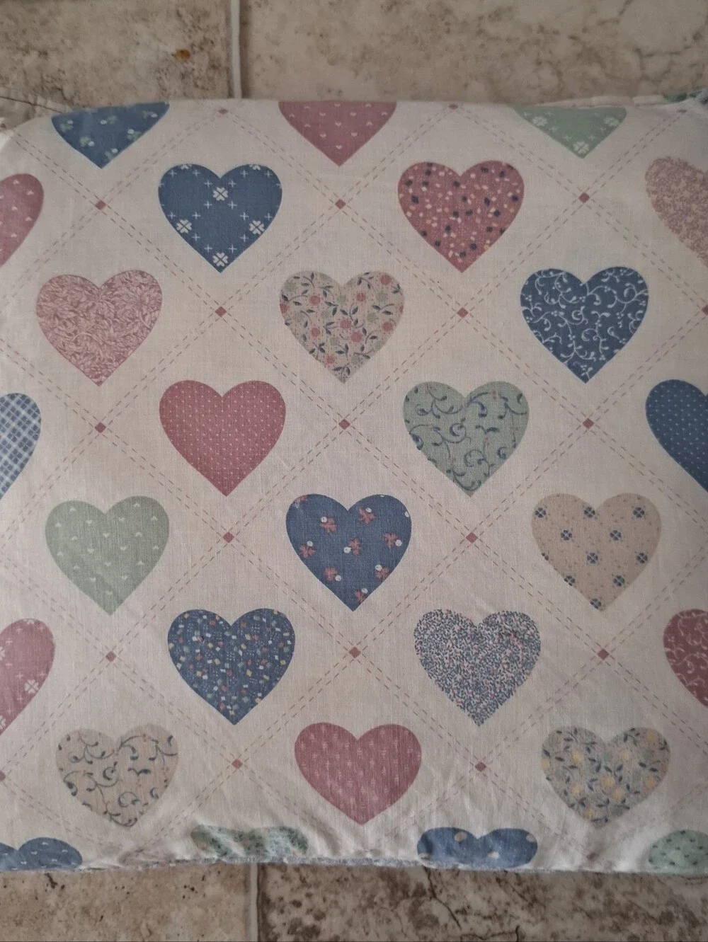 Vintage Quillow Handmade Pillow Lap Quilt 90s Cottagecore Hearts Houses Grandma